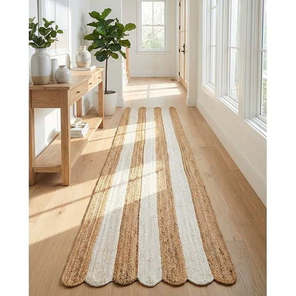 Sivi 2.6 x 10 Feet Handmade Scallop Braided Jute Runner Rug
