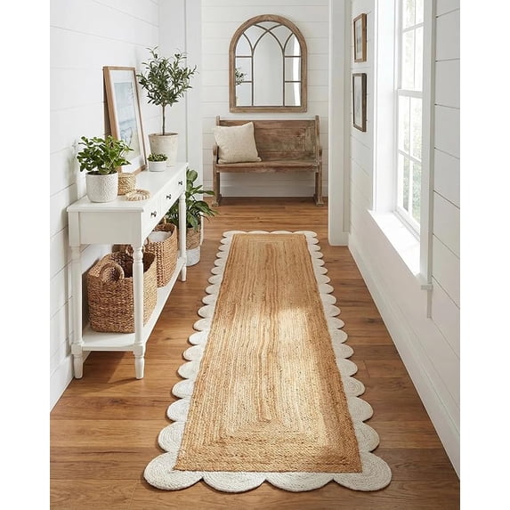 Sivi 2.6 x 12 Feet Handmade Scallop Braided Jute Rug - Natural Jute Runner Rug