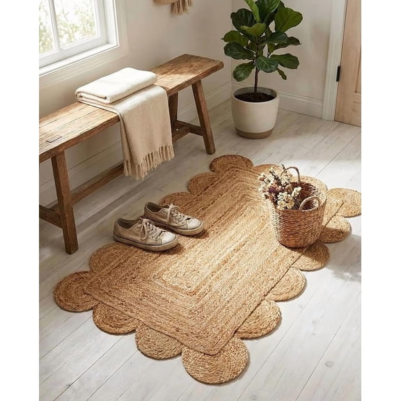 Sivi 2 x 3 Feet Handmade Scallop Braided Jute Rug - Natural Jute Area Rug