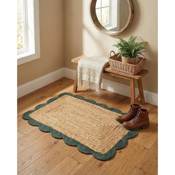 Sivi 2 x 3 Feet Handmade Scallop Braided Jute Rug - Natural Jute Area Rug