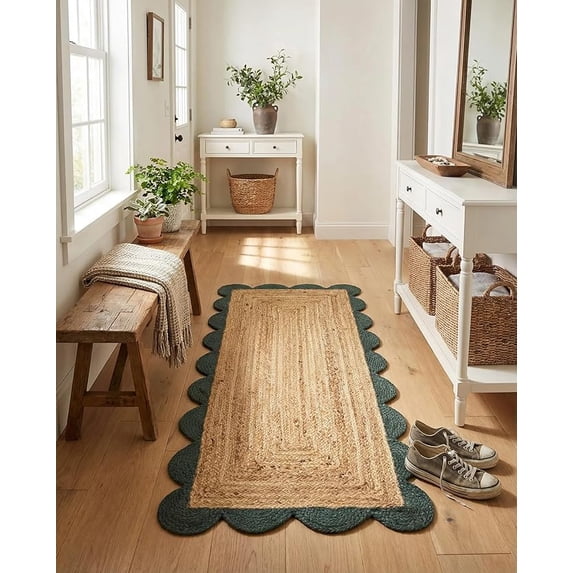 Sivi 2 x 4 Feet Handmade Scallop Braided Jute Rug - Natural Jute Runner Rug