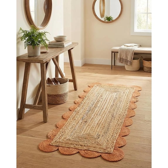 Sivi 2 x 4 Feet Handmade Scallop Braided Jute Rug - Natural Jute Runner Rug
