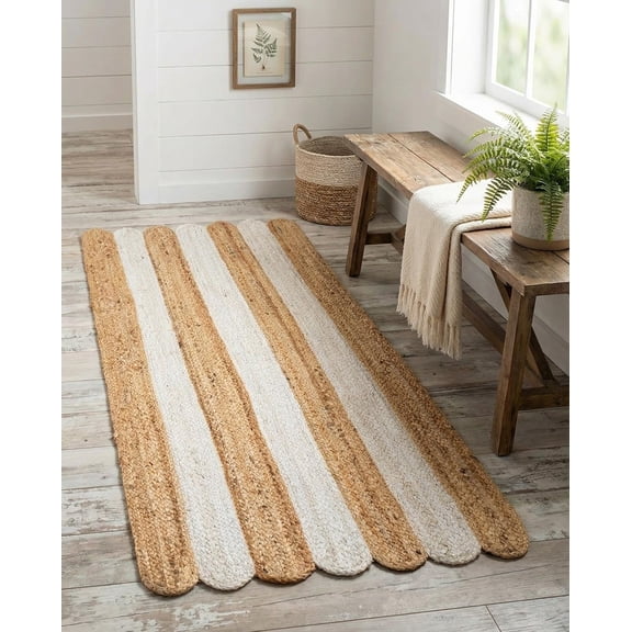 Sivi 2 x 4 Feet Handmade Scallop Braided Jute Runner Rug