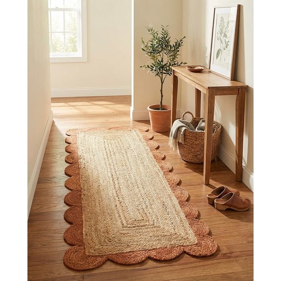 Sivi 2 x 5 Feet Handmade Scallop Braided Jute Rug - Natural Jute Runner Rug
