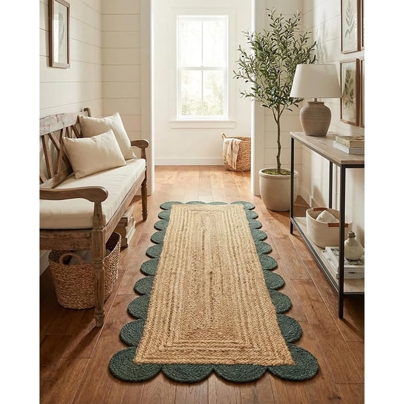 Sivi 2 x 5 Feet Handmade Scallop Braided Jute Rug - Natural Jute Runner Rug
