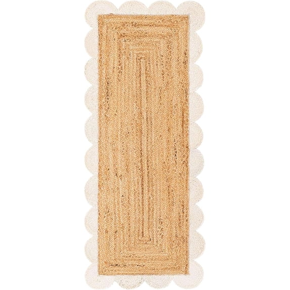 Sivi 2 x 5 Feet Handmade Scallop Braided Jute Rug - Natural Jute Runner Rug