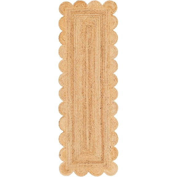 Sivi 2 x 6 Feet Handmade Scallop Braided Jute Rug - Natural Jute Runner Rug