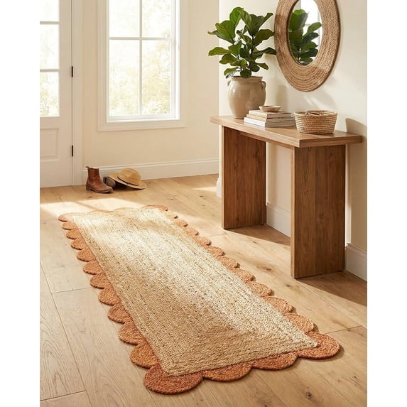 Sivi 2 x 6 Feet Handmade Scallop Braided Jute Rug - Natural Jute Runner Rug