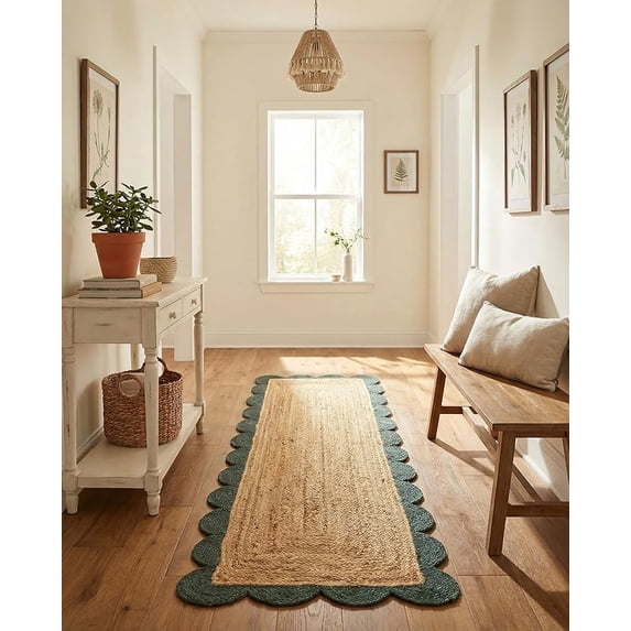 Sivi 2 x 6 Feet Handmade Scallop Braided Jute Rug - Natural Jute Runner Rug