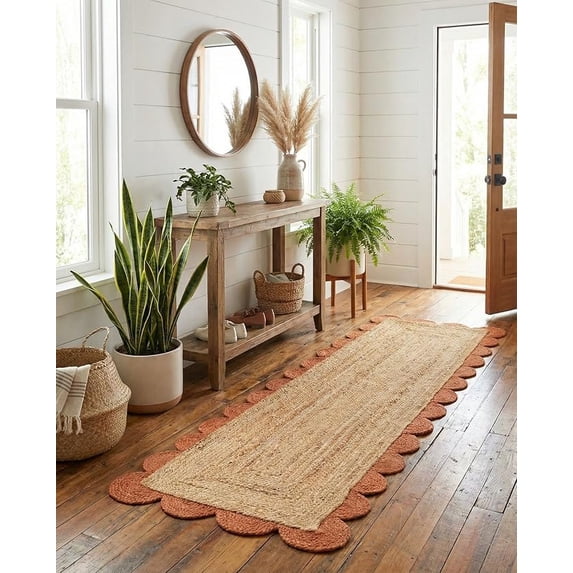 Sivi 2 x 8 Feet Handmade Scallop Braided Jute Rug - Natural Jute Runner Rug