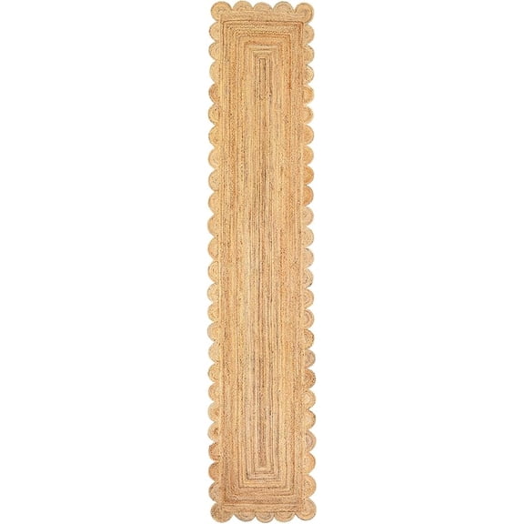 Sivi 3 x 16 Feet Handmade Scallop Braided Jute Rug - Natural Jute Runner Rug