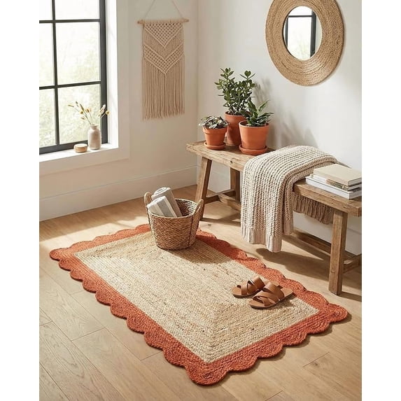 Sivi 3 x 5 Feet Handmade Scallop Braided Jute Rug - Natural Jute Area Rug