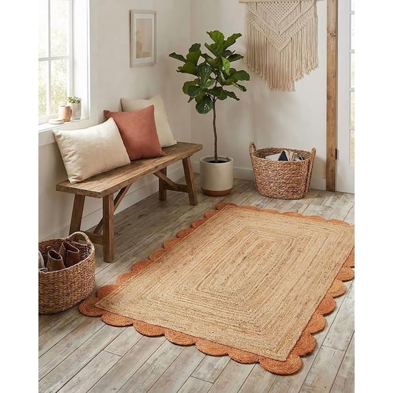 Sivi 4 x 6 Feet Handmade Scallop Braided Jute Rug - Natural Jute Area Rug