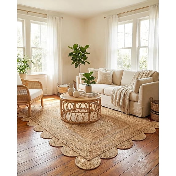 Sivi 4 x 6 Feet Handmade Scallop Braided Jute Rug - Natural Jute Area Rug