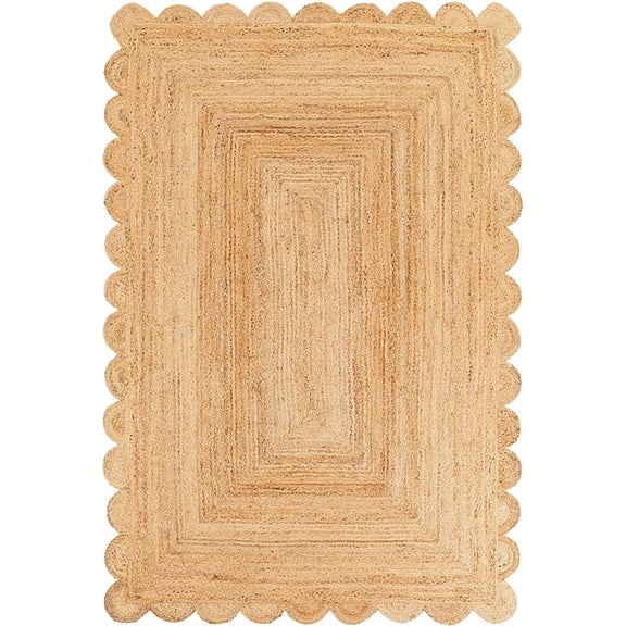 Sivi 8 x 10 Feet Handmade Scallop Braided Jute Rug - Natural Jute Area Rug
