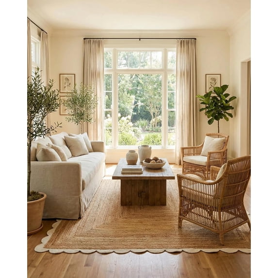 Sivi 9 x 12 Feet Handmade Scallop Braided Jute Rug - Natural Jute Area Rug