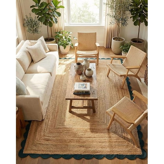Sivi 9 x 12 Feet Handmade Scallop Braided Jute Rug - Natural Jute Area Rug