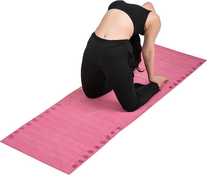 Sivi Herbal Organic Cotton Yoga Mat - Eco-Friendly Hand-Woven Non-Slip Rug - Thick & Comfortable (24”x72”x5mm) for Home Fitness & Yoga