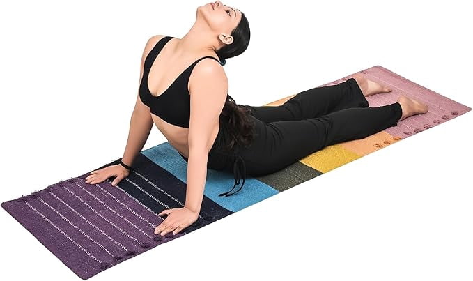 Sivi Herbal Organic Cotton Yoga Mat - Eco-Friendly Hand-Woven Non-Slip Rug - Thick & Comfortable (24”x72”x5mm) for Home Fitness & Yoga