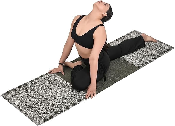 Sivi Herbal Organic Cotton Yoga Mat - Eco-Friendly Hand-Woven Non-Slip Rug - Thick & Comfortable (24”x72”x5mm) for Home Fitness & Yoga