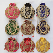 Sivi Indian Ethnic Potli Bag for Women   Designer Silk Rajasthani Batwa with Pearl Handle, Bridal Clutch Purse for Wedding, Party & Return Gift Pack of 1