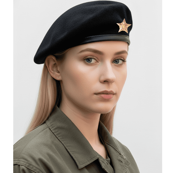 Sivi Traditional Wool Beret Hat with Metal Star Badge – Unisex Classic French Style Cap for Men & Women
