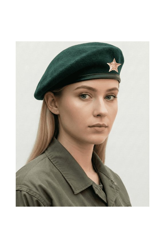 Traditional Wool Beret Cap with Metal Star Badge – Unisex French Style Hat