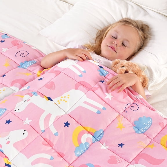 Sivio 3 lbs Pink Weighted Blanket for Kids, Cute Soft Breathable Heavy Blankets for School and Home Sleep, 36"x48", Light Pink Unicorn