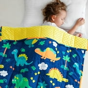 Sivio Minky Dot 3lbs Weighted Blanket for Kids, Breathable and Soft Heavy Blanket for Toddler Calming and Sleeping,Blue Dinosaur, 36x48 inches