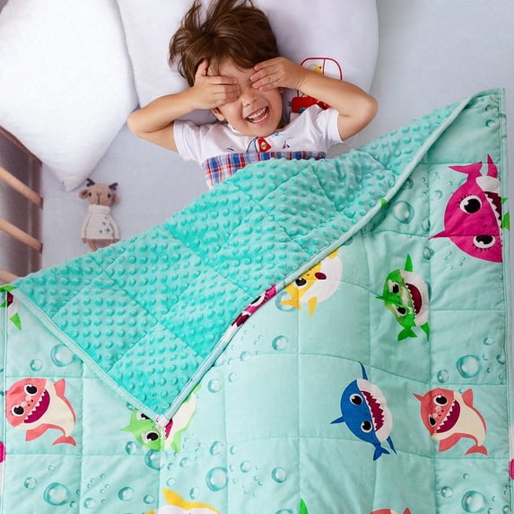 Sivio 3 lbs Weighted Blanket for Kids, Super Soft Crystal Velvet & Minky Dots Weighted Lap Blanket, Colorful Shark Reversible Heavy Throw, 36 x 48 inches