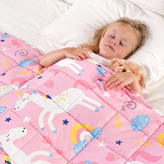 Sivio 5 lbs Pink Kids Weighted Blanket, Cozy Breathable Calming Blankets for Better Sleep at Home, 36"x48", Light Pink Unicorn