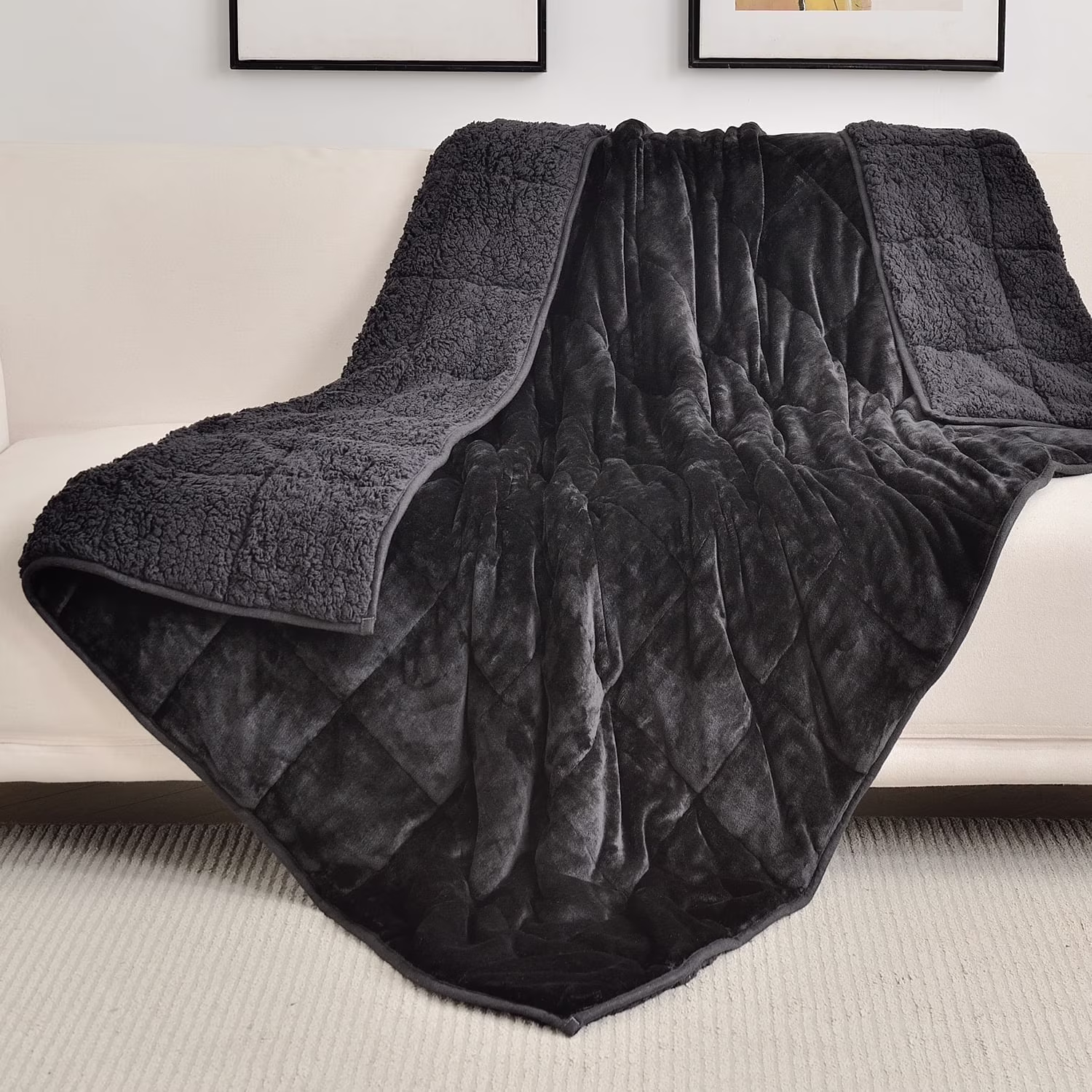 Sivio Adult Size Weighted Blanket, Fleece & Soft Shaggy Sherpa Bed Blankets for Adults, Anxiety Calming & Relaxing, Black 20 lb 60x80 inch