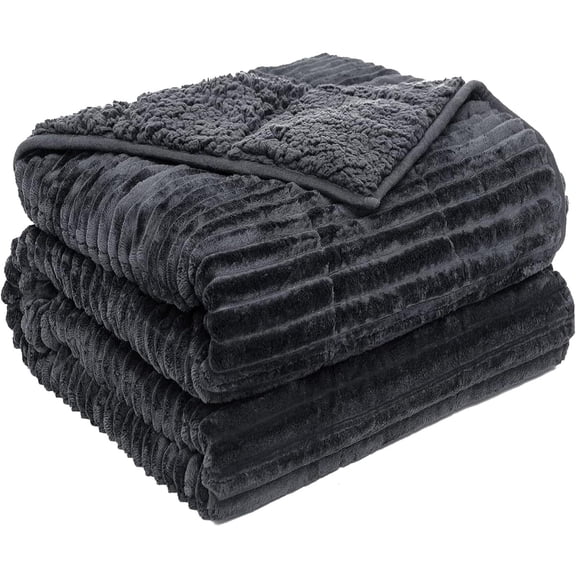 Sivio Fleece Queen Size Weighted Blanket for Adults, 20lbs Dual-Sided with Ribbed Stripes, Warm Blankets for Bedroom, Sofa, 60"x80" Dark Gray
