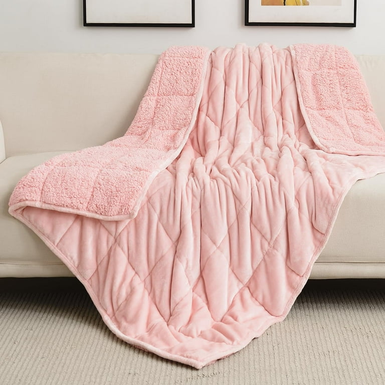 Sivio Fleece Weighted Blankets for Adults Soft Shaggy Sherpa 15 lb Weighted Blanket Queen Size for Anxiety Calming and Relax 60x80 inch Pink
