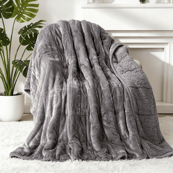 Sivio 15 lb Weighted Blanket for Adults 60x80 Inches Queen Size Sherpa Heavy Blanket with Flannel Reversible Soft Cozy Fluffy Weighted Blanket,Gray