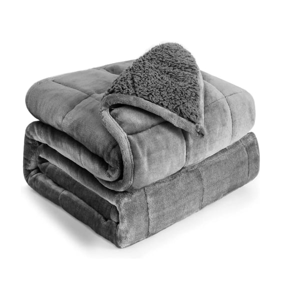 Sivio 15 lb Weighted Blanket for Adults 60x80 Inches Queen Size Sherpa Heavy Blanket with Flannel Reversible Soft Cozy Fluffy Weighted Blanket,Gray