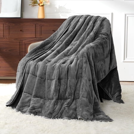 Sivio Sherpa Fleece Weighted Blanket for Adults, 12lbs Dual Sided Heavy Bed Blankets with Glass Beads, for Calming and Relax, 48" x 72" Gray