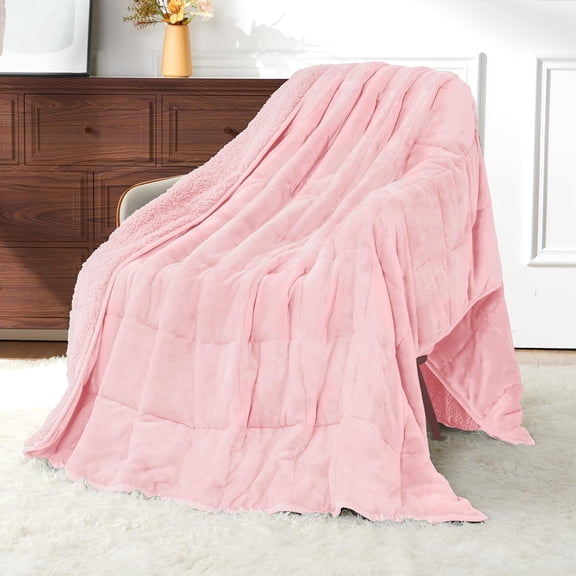 Sivio Weighted Blankets for Adults,15 lbs Relieve Stress Heavy Blankets, Pink Shaggy Sherpa 60"x80", Suitable for Bed Couch Use