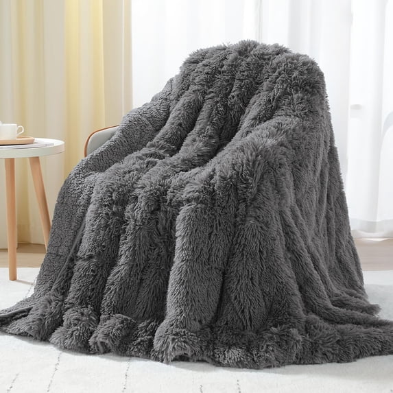 Sivio Weighted Blanket for Adults Twin Size 15 lbs, Cozy Long Faux Fur and Sherpa Heavy Blanket for Couch Sofa Bed, Restful Sleep, 48" x 72" Grey