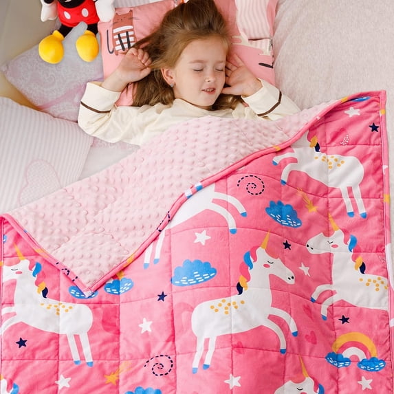 Sivio Kids Weighted Blanket, Breathable Sofa Heavy Blanket, Pink Unicorn 5lbs 36 x 48 inches, Helps Bedroom Sleep