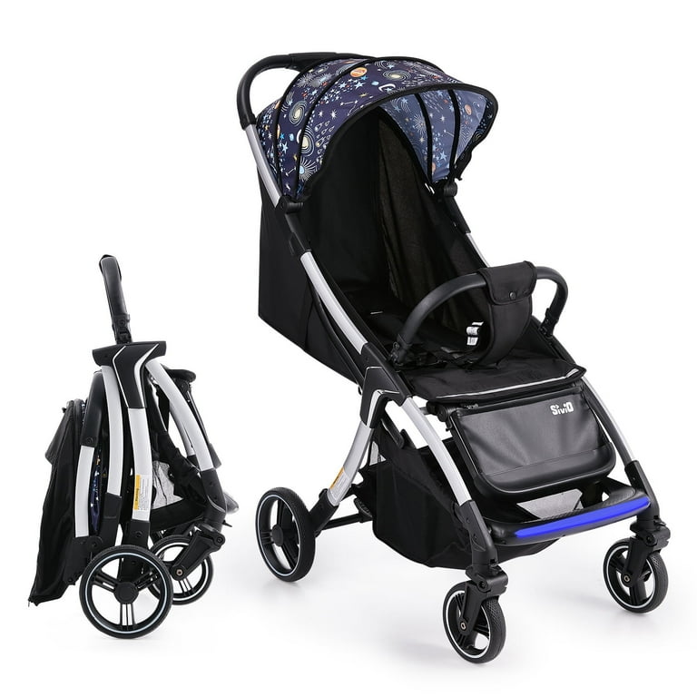 Sivio Lightweight Baby Stroller Compact Foldable Aluminum Frame Extend Canopy Rubber Wheels Walmart