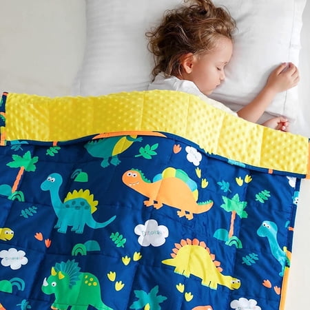 Sivio 3 lbs Kids Weighted Blanket, Super Soft Crystal Velvet & Minky Dots, Blue Dinosaur Breathable Reversible Heavy Throw Blanket, 36 x 48 inches