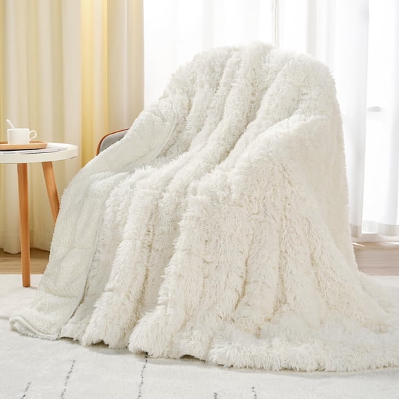 Sivio Weighted Blanket for Adults Queen Size 20 lbs, Cozy Long Faux Fur and Sherpa Heavy Blanket for Couch Sofa Bed, Restful Sleep, 60" x 80" White