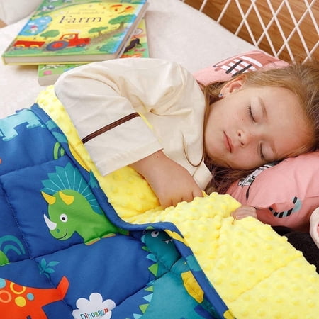 Sivio Weighted Blanket for Kids, Fleece and Cotton Sided Reversible Heavy Blanket, Helps Improve Sleep, Blue Dinosaur Park 3 lbs 36"x48"