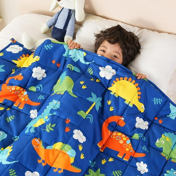 Sivio Weighted Blanket 3lbs, Soft Skin-Friendly Heavy Blanket, Great for Sleep, Sofa Reading, Kids'Room, 36"x48" Dark Blue Dinosaurs