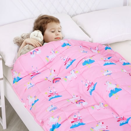 Sivio 5 lbs Kids Weighted Blanket 36x48 inches, Ultra Soft Washable Calming Heavy Blanket for All Season Use, for Bed, Couch, School, Pink Unicorn