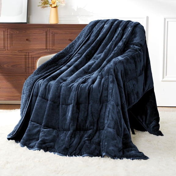 Sivio Weighted Blanket Queen Size for Adults, 15lb 60"x80" Dual Sided Sherpa Fleece, Soft Heavy Blanket for Bedroom Lounging, Bedside Reading, Navy Blue