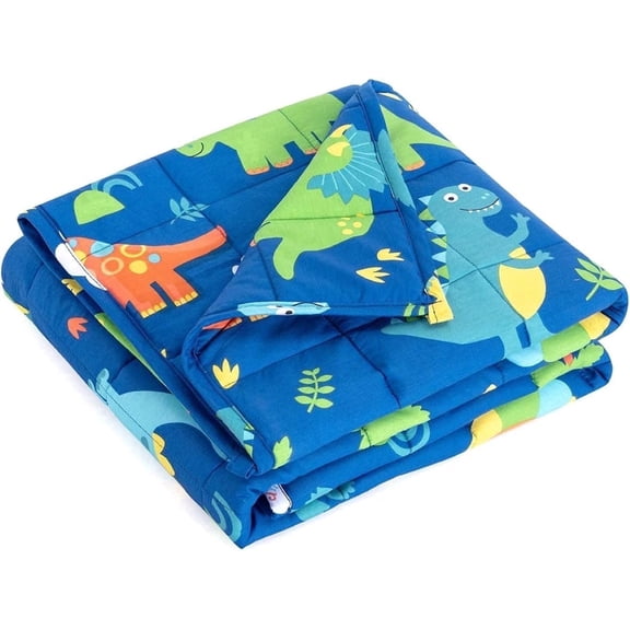 Sivio Weighted Blanket for Kids, 100% Natural Cotton Breathable Heavy Blanket for Bedroom and School Nap , 3lbs 36" x 48", Blue Dinosaur