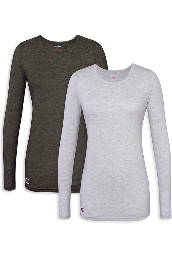 2 Pack Womens Comfort Long Sleeve Multi Color T-Shirt/Underscrub Tee - S85002M - Heather Charcoal/Marl Grey - S