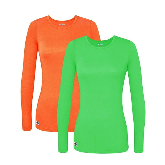 Sivvan 2 Pack Womens Comfort Long Sleeve Multi Color T-Shirt/Underscrub Tee - S85002M - Neon Orange/Neon Lime Green - L